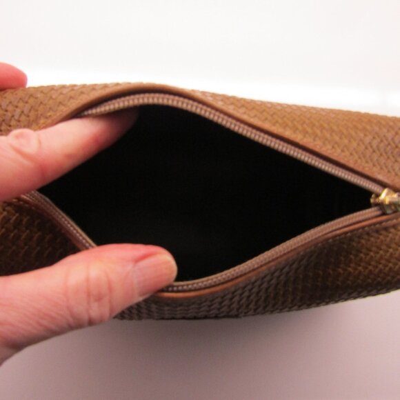 FLAVI VISMANO Italy Italian Zippered Brown Woven Leather Makeup Case Bag--New! - Picture 5 of 5